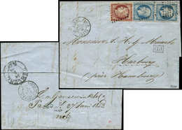 Let EMISSION DE 18496     1f. Carmin + N°10 25c. Bleu PAIRE (un Ex. Froiss. D'archive), Obl. DS2 S. LAC, Càd PARIS 27/6/ - 1849-1850 Cérès