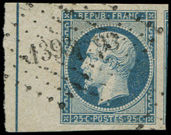 PRESIDENCEL10b 25c. Bleu, Bdf Avec FILET D'ENCADREMENT, Voisin à Droite, Obl. PC 1393, TTB/Superbe - 1852 Louis-Napoléon