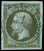 EMPIRE NON DENTELE11    1c. Olive, Obl. Càd T15 CLERMONT De L'OISE 1/4/61, Frappe Superbe - 1853-1860 Napoleon III