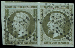 EMPIRE NON DENTELE11    1c. Olive, PAIRE Grandes Marges Obl. ETOILE, TTB - 1853-1860 Napoleon III