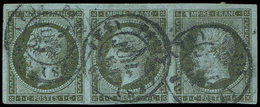 EMPIRE NON DENTELE11    1c. Olive, BANDE De 3 Obl. PARIS 4/7/61, TB - 1853-1860 Napoléon III