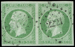 EMPIRE NON DENTELE12    5c. Vert, PAIRE Obl. PC 2221, TB - 1853-1860 Napoleon III