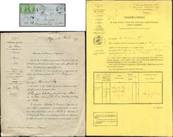 Let EMPIRE NON DENTELE12    5c. Vert, PAIRE Obl. PC 1857 S. LSC, Càd T15 MONTREUIL BELLAY 23/3/57, Taxe 30 Et Mention "t - 1853-1860 Napoleon III