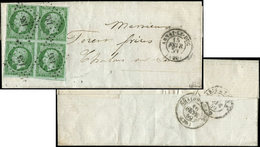 Let EMPIRE NON DENTELE12b   5c. Vert FONCE, BLOC De 4 Obl. PC 135 S. LSC, Càd T15 ARNAY-LE-DUC 15/2/59, Superbe. J - 1853-1860 Napoleon III