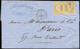 Let EMPIRE NON DENTELE13Al 10c. Citron, Impression Défectueuse, T I, PAIRE Obl. DP1 S. LSC, Càd BORDEAUX A PARIS 2/4/58, - 1853-1860 Napoléon III