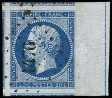 EMPIRE NON DENTELEL14Ai 20c. Bleu, Bdf Avec FILET D'ENCADREMENT, 5 Voisins, Obl. PC 1470, Superbe - 1853-1860 Napoleon III