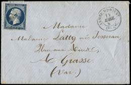 Let EMPIRE NON DENTELE14Ab 20c. Bleu Noir, T I, Obl. Los. AOBC S. Env., Càd ARMEE D'ORIENT Bau Cal 11/4/56, TTB - 1853-1860 Napoleon III