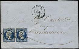 Let EMPIRE NON DENTELE14Ab 20c. Bleu Noir, T I, PAIRE Obl. PC 3252 S. LAC, Càd T15 ST PONS 11/10/56, TTB - 1853-1860 Napoléon III