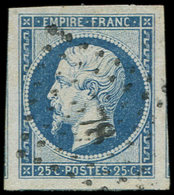 EMPIRE NON DENTELE15   25c. Bleu, Grandes Marges, 3 Amorces De Voisins, Obl. PC (3)78, Superbe - 1853-1860 Napoléon III