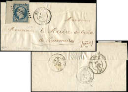 Let EMPIRE NON DENTELEL15b 25c. Bleu, Cdf Avec FILET D'ENCADREMENT Partiel, Pli D'archive, Obl. PC 2204 S. LAC, Càd T15  - 1853-1860 Napoléon III