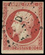 EMPIRE NON DENTELE17Ad 80c. VERMILLONNE, Obl. Los. D Bâton, Clair, Aspect TB - 1853-1860 Napoleon III