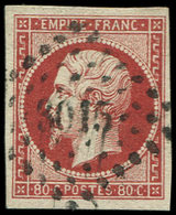 EMPIRE NON DENTELE17Ar 80c. VERMILLONNE FONCE, Obl. PC 3015, TTB - 1853-1860 Napoléon III