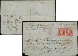 Let EMPIRE NON DENTELE17B  80c. Rose, PAIRE PERCEE En LIGNES, Obl. PC 2706 S. LSC, Càd T15 LA ROCHELLE 18/1/60, Arr. NEW - 1853-1860 Napoleon III