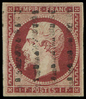 EMPIRE NON DENTELE18    1f. Carmin, Obl. GROS POINTS, Petite Fente Recollée Mais Très Plaisant D'aspect - 1853-1860 Napoléon III