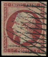 EMPIRE NON DENTELE18    1f. Carmin, Aminci, Obl. GRILLE SANS FIN, Aspect TB - 1853-1860 Napoléon III