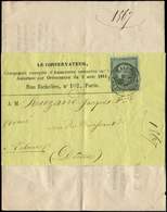 Let EMPIRE DENTELE19    1c. Olive, Obl. VALENCE-S-RHONE 12/4/67 Sur Bande Avec Imprimé LE CONSERVATEUR, TB - 1862 Napoléon III
