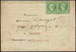 Let EMPIRE DENTELE20    5c. Vert, PAIRE Obl. GC 359 S. Avis De Réception De Chargement, BAYONNE 30/3/67, Affrt Peu Coura - 1862 Napoléon III