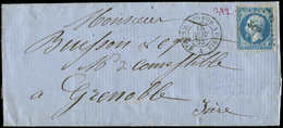 Let EMPIRE DENTELE22   20c. Bleu, Obl. Los. SGP S. LAC, Càd Amb. De Jour St GERM. DES FOS. A PARIS 15/11/63, TTB - 1862 Napoléon III