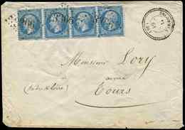 Let EMPIRE DENTELE22   20c. Bleu, BANDE De 4 Obl. GC 3366 S. Env., Càd T22 SELOMMES 11/1/64, TRIPLE PORT TTB - 1862 Napoléon III