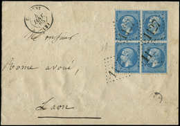 Let EMPIRE DENTELE22   20c. Bleu, BLOC De 4 Obl. GC 1127 S. Env., Càd T15 CORBENY 4/1/65, TTB - 1862 Napoléon III