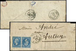 Let EMPIRE DENTELET22b 20c. Bleu, TETE-BECHE, Obl. Etoile 24 Sur LAC, Càd R. De CLERY 17/12/67, TB, Certif. Calves - 1862 Napoléon III