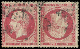 EMPIRE DENTELET24b 80c. Rose, TETE BECHE Obl., 2-3 Dent. Un Peu Justes Sinon TB. C - 1862 Napoléon III