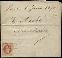 Let EMPIRE LAURE26A   2c. Rouge-brun T I, Obl. ETOILE ROUGE S. Circulaire Locale 8/6/72, TB. C - 1863-1870 Napoléon III Lauré