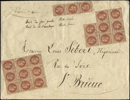 Let EMPIRE LAURE26A   2c. Brun-rouge T I, BLOC De 9, BLOC De 8 Et BANDE De 3 Obl. Càd T17 S. Env. Papiers D'Affaires, 18 - 1863-1870 Napoléon III Lauré