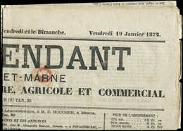 Let EMPIRE LAURE26B   2c. Brun-rouge T II Obl. Typo Sur Journal L'INDEPENDANT De SEINE Et MARNE Du 19/1/72, TB - 1863-1870 Napoléon III Lauré