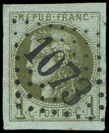 EMISSION DE BORDEAUX39C   1c. Olive, R III, Marges énormes, Obl. GC 1073, Superbe - 1870 Emission De Bordeaux