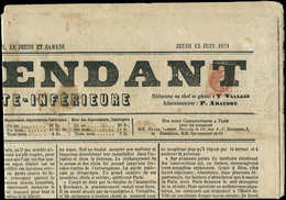 Let EMISSION DE BORDEAUX40B   2c. Brun-rouge R II Obl. TYPO Sur Journal "L'INDEPENDANT De La CHARENTE INFERIEURE", R Et  - 1870 Emission De Bordeaux