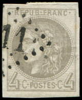 EMISSION DE BORDEAUX41A   4c. Gris, R I, Pos. 9, Obl. GC, Belles Marges, TTB. Br - 1870 Emission De Bordeaux