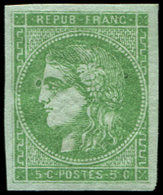 ** EMISSION DE BORDEAUX42B   5c. Vert-jaune, R II, Petite VARIETE D'impression Devant Le Nez, TB - 1870 Emission De Bordeaux