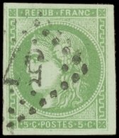 EMISSION DE BORDEAUX42B   5c. Vert Jaune, R II, 3e état, Obl. GC, TB - 1870 Emission De Bordeaux