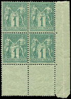 ** TYPE SAGE61    1c. Vert, BLOC De 4 Cdf, G. Lég. Craquelée, TB - 1876-1878 Sage (Type I)