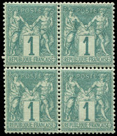 ** TYPE SAGE61    1c. Vert, BLOC De 4 Très Bien Centré, 1 Ex. *, TB - 1876-1878 Sage (Type I)