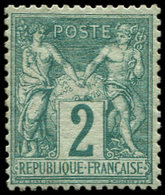 * TYPE SAGE62    2c. Vert, T I, G. Partiellement Altérée, Sinon Frais Et TB. C - 1876-1878 Sage (Type I)