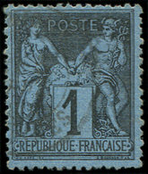 TYPE SAGE84    1c. Noir Sur BLEU De PRUSSE, Obl. Càd, Bon Centrage, TB. Br - 1876-1878 Sage (Type I)