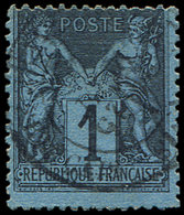 TYPE SAGE84    1c. Noir Sur Bleu De PRUSSE, Obl., Inf. Faiblesse Dans Le Papier Mais Superbe Nuance Vive, Très Plaisant - 1876-1878 Sage (Type I)