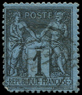 TYPE SAGE84    1c. Noir Sur Bleu De PRUSSE, Obl., Défx, B/TB. C - 1876-1878 Sage (Type I)