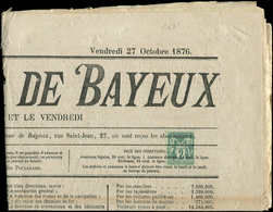 Let TYPE SAGE SUR LETTRESN°74 Obl. TYPO S. Journal L'INDICATEUR De BAYEUX Du 27/10/76, TB - 1877-1920: Période Semi Moderne