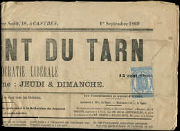 Let JOURNAUX 8 : 2c. Bleu, Variété Cassure Du Coin Supérieur Droit, Obl. TYPO Sur L'INDEPENDANT Du Tarn Du 1/9/69, TB - Journaux