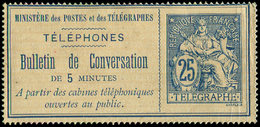 (*) TELEPHONETéléphone 3 : 25c. Bleu Sur Chamois, TB - Télégraphes Et Téléphones