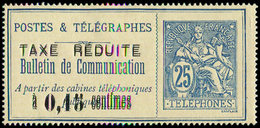 (*) TELEPHONETéléphone 21a : 0,15 Centimes Sur 25c. Bleu, DOUBLE Surcharge Noire, TB - Télégraphes Et Téléphones