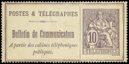 (*) TELEPHONETéléphone 22 : 10c. Violet, TB - Télégraphes Et Téléphones