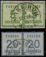 ALSACE-LORRAINE4 Et 6 : 5c. Vert-jaune Et 20c. Bleu, En PAIRES Obl. Fer à Cheval De Ste Marie Aux Mines, TB - Lettres & Documents