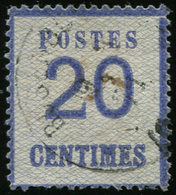 ALSACE-LORRAINE6   20c. Bleu, 20 Et CENTIMES ESPACES, Obl., Yvert Spécialisé 1975 N°6e, Obl., RRR, TB - Lettres & Documents