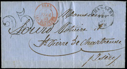 Let DUCHE DE SAVOIECàd Sarde CHAMBERY 5/2/59 Sur LAC, Càd Rouge SARD./LES ECHELLES 6/2/59, Taxe 25, Tarif Frontalier, TT - 1849-1876: Période Classique