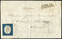 Let DUCHE DE SAVOIEOblitérations Sur Timbres Sardes N°8 Obl. Càd AIX LES BAINS 16/10/54 Sur LAC, Cachet DOPO LA PARTENZA - 1849-1876: Période Classique