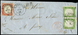 Let DUCHE DE SAVOIEOblitérations Sur Timbres Sardes N°10 PAIRE + N°13 Obl. Càd S. GERVAIS 21/4/58, Cachet PD, Càd Rouge  - 1849-1876: Période Classique